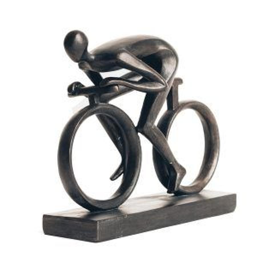 Large bronze colour cyclist sculpture