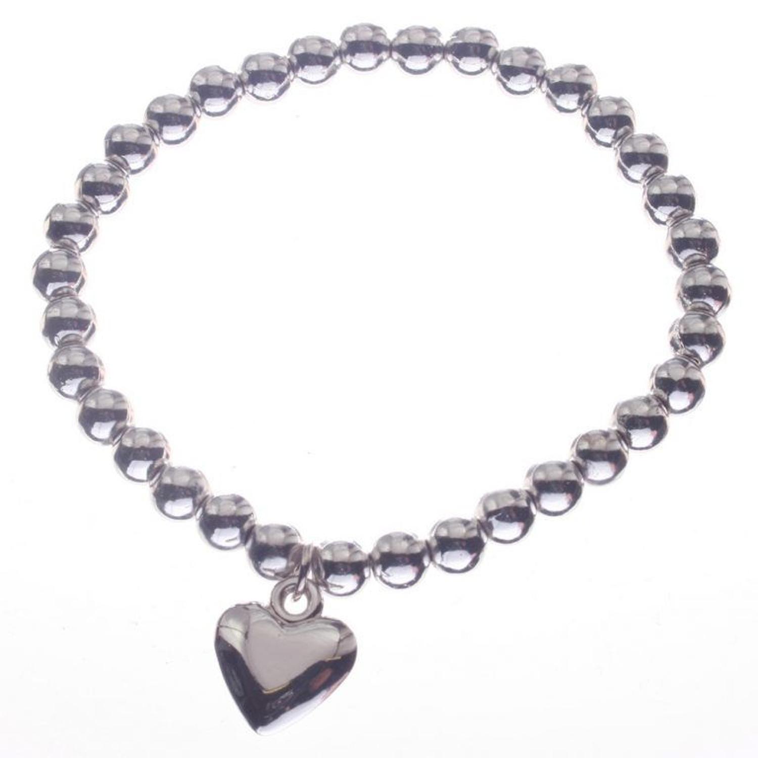 J & L - Pearl bracelet with silver plated drop heart