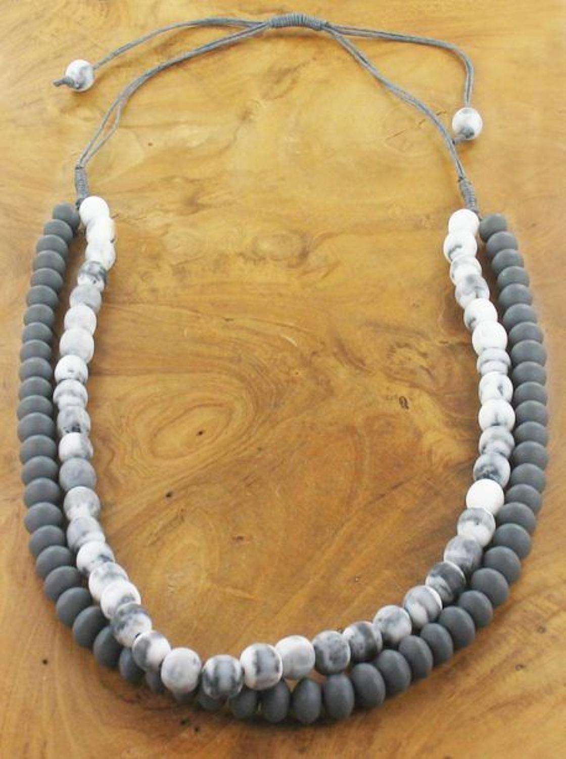SB - Two strand grey marbled resin necklace
