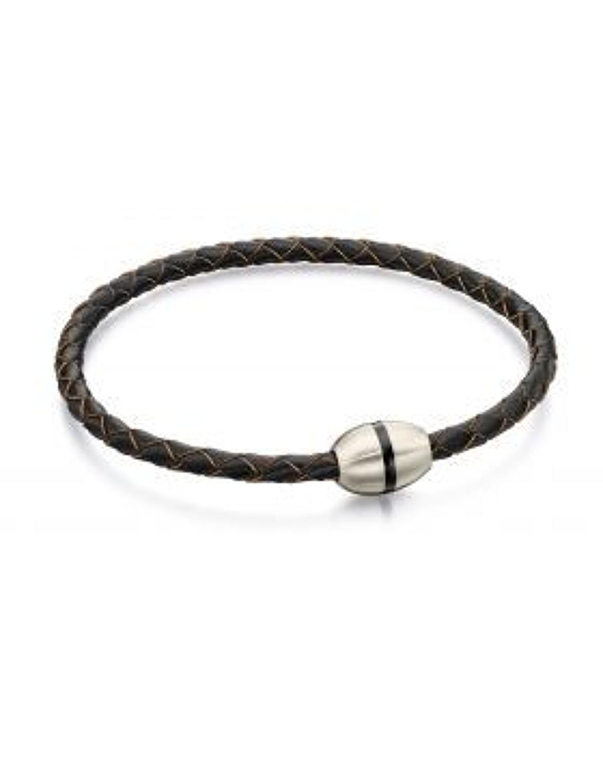 Fred Bennett - Stainless steel brown leather thin bracelet
