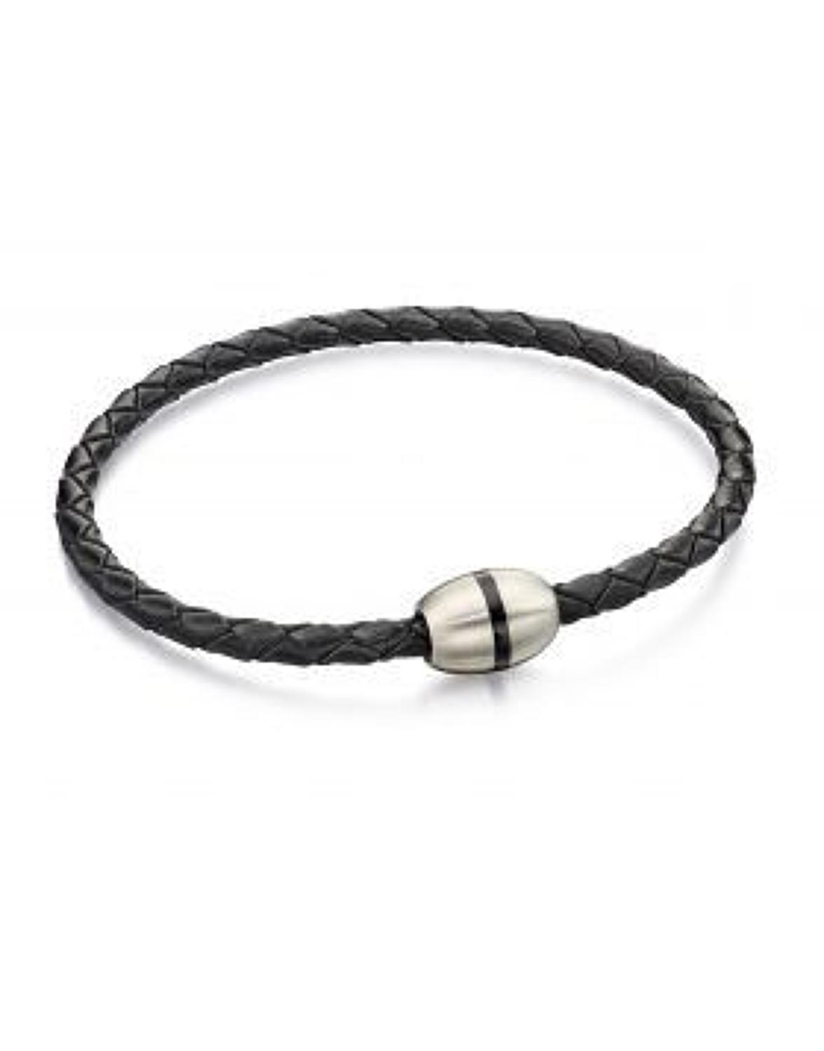 Fred Bennett - Stainless steel black leather thin bracelet