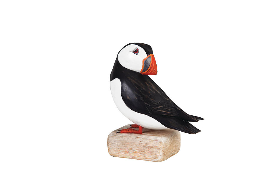 Puffin preening - Hand carved and painted
