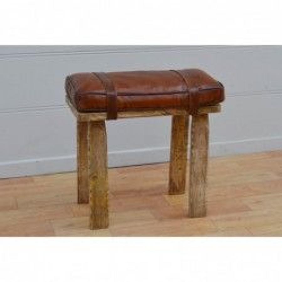 Wooden stool/Bench with leather cushioned seat