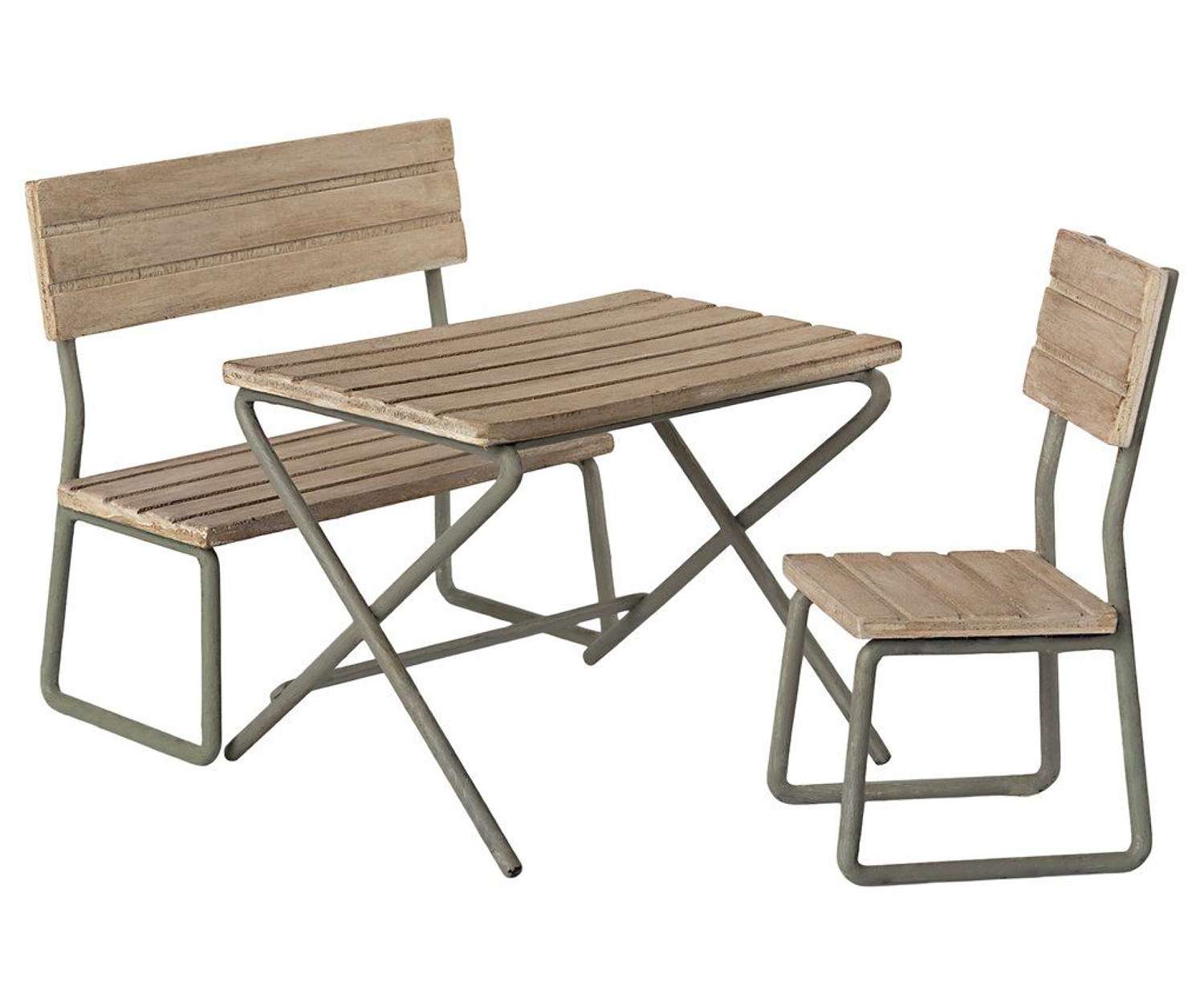 Maileg- garden set - consists of table ,bench, chair in wood & metal