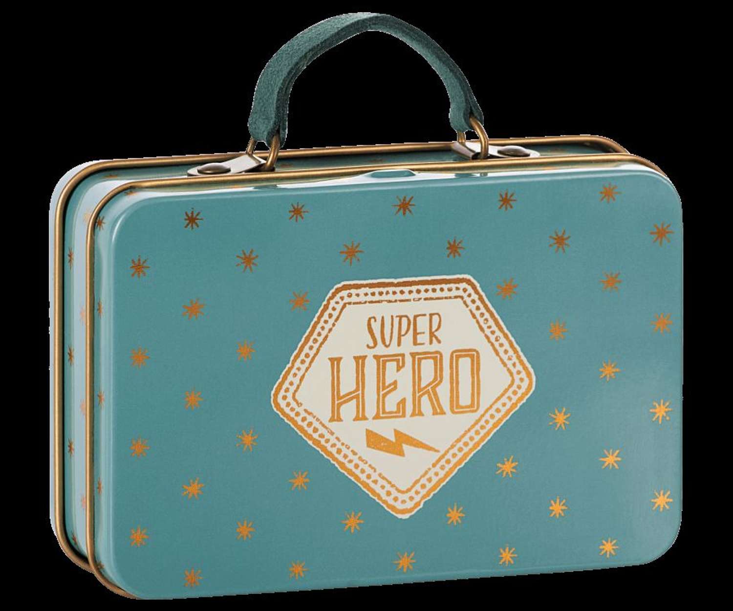 Maileg - blue,gold stars super hero metal suitcase
