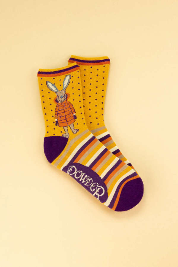 Powder - Puffa jacket bunny ankle socks -mustard - one size