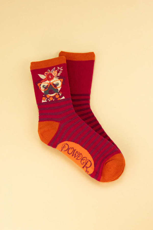 Powder - Floral pug ankle socks - one size