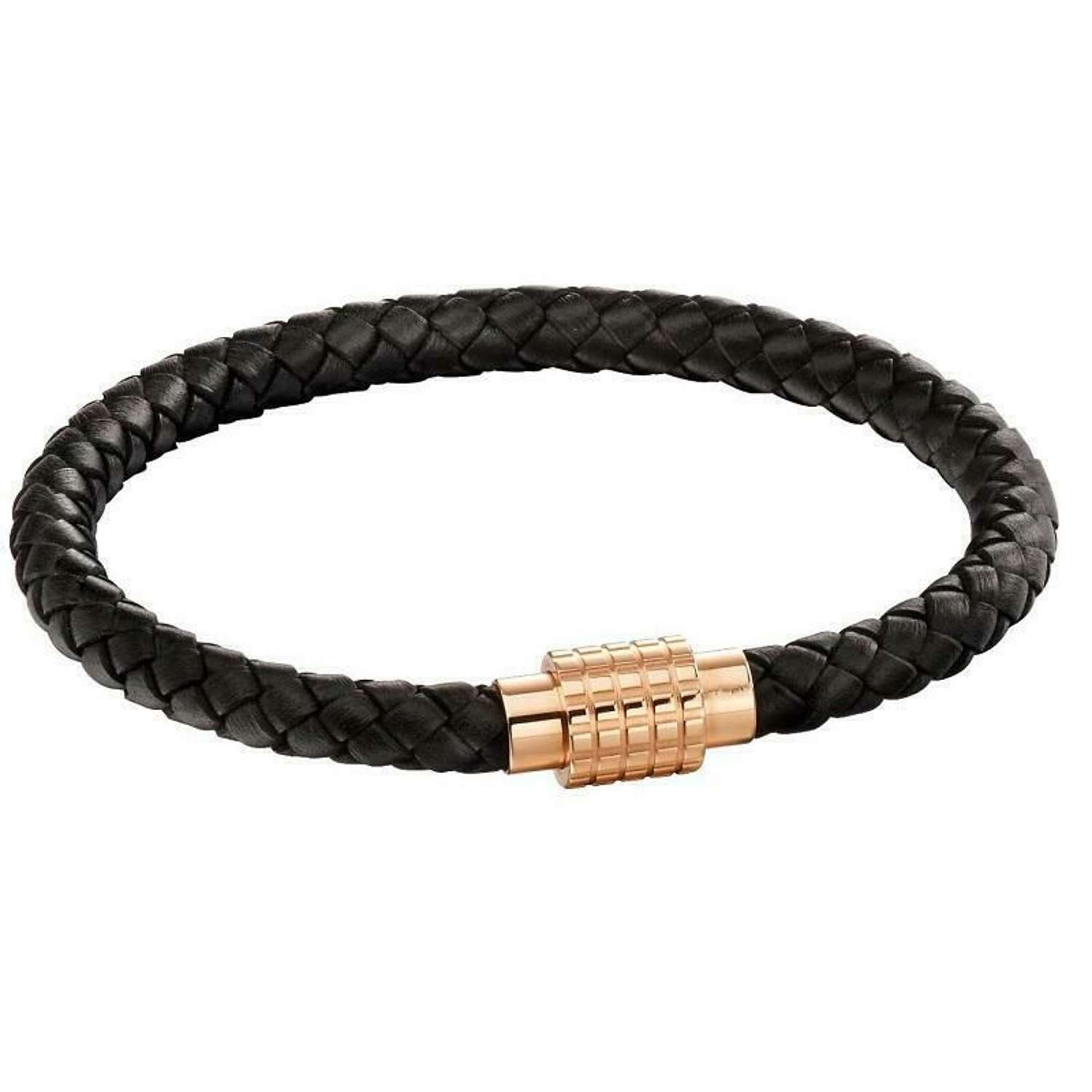Fred Bennett - Black leather men`s bracelet with rose gold clasp