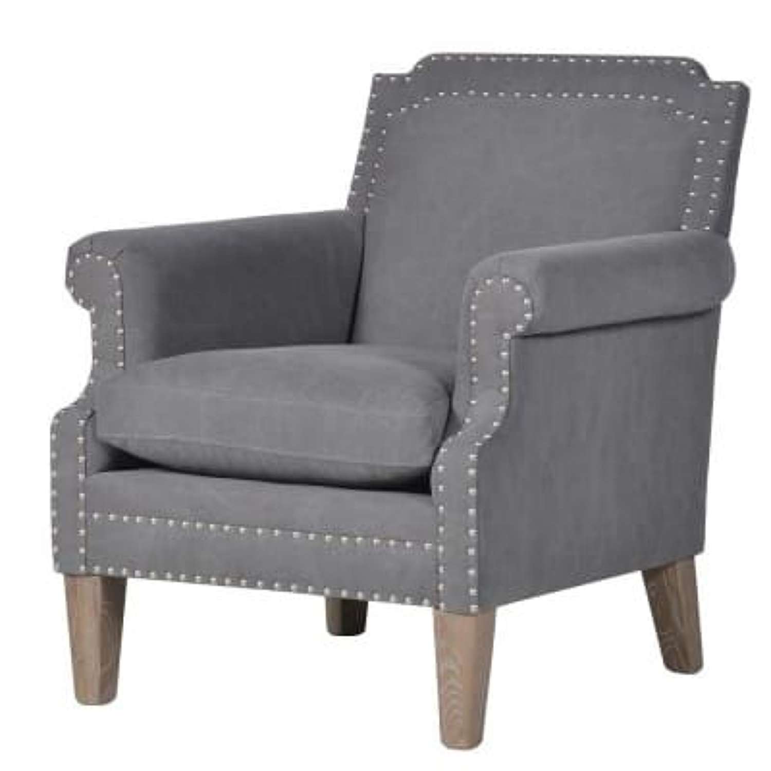 Grey fabric studded arm chair