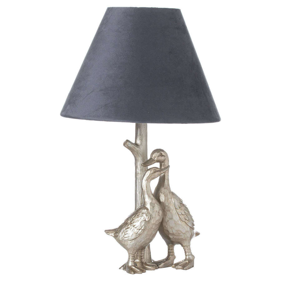 Silver pair of Ducks Table Lamp with Velvet Shade  Ref-21461