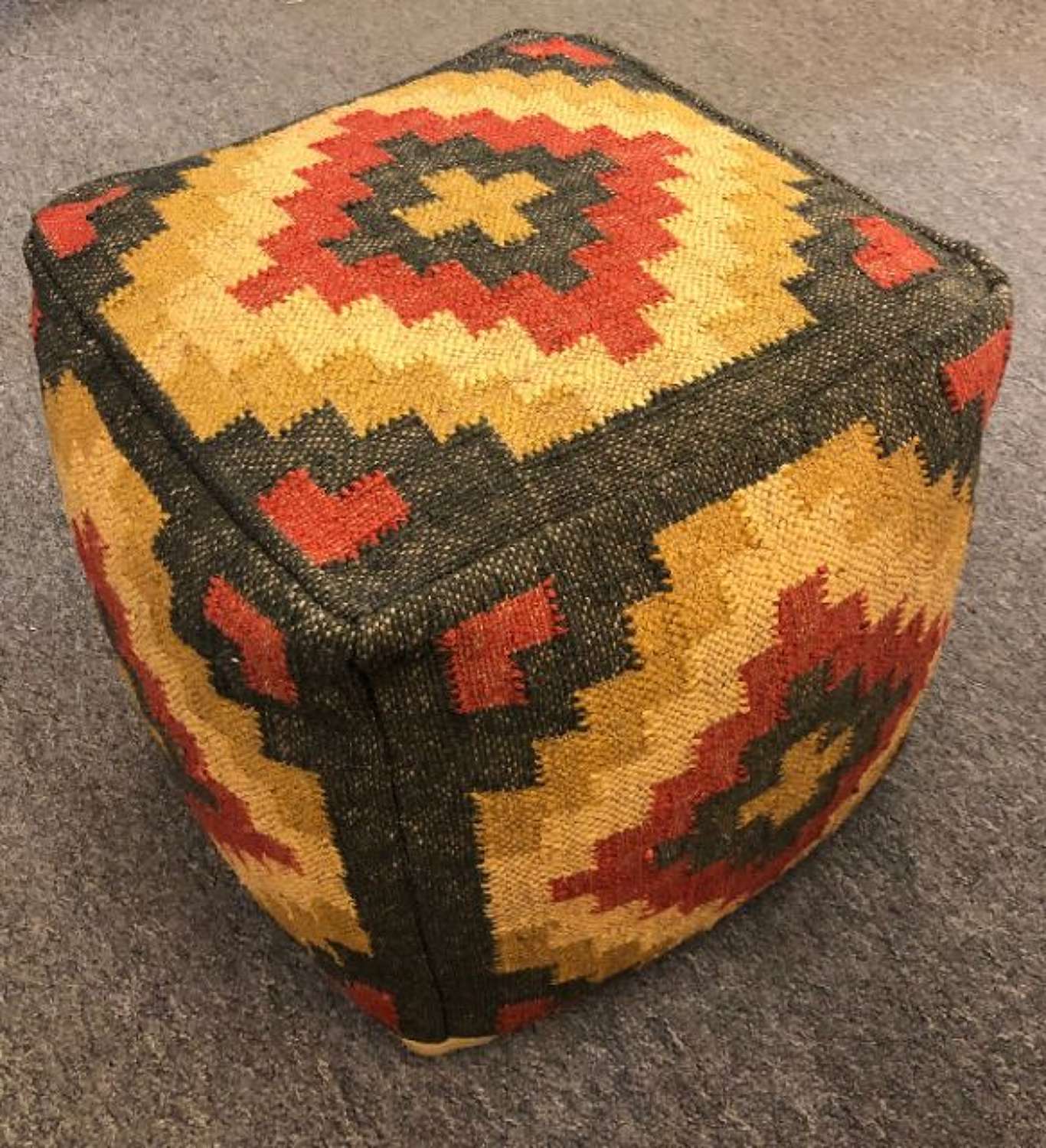 Kilim wool pouffe, hand made in the Punjab. Ref 6679