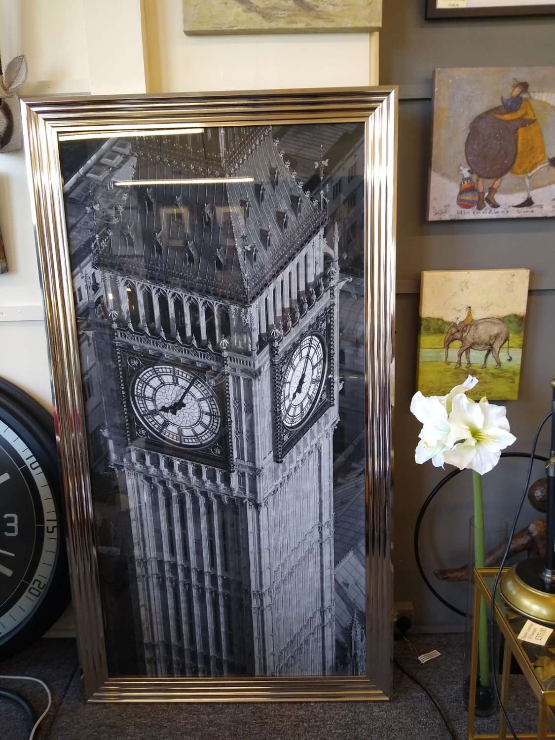 Very Large Glassed Silver Framed Picture of Big Ben.