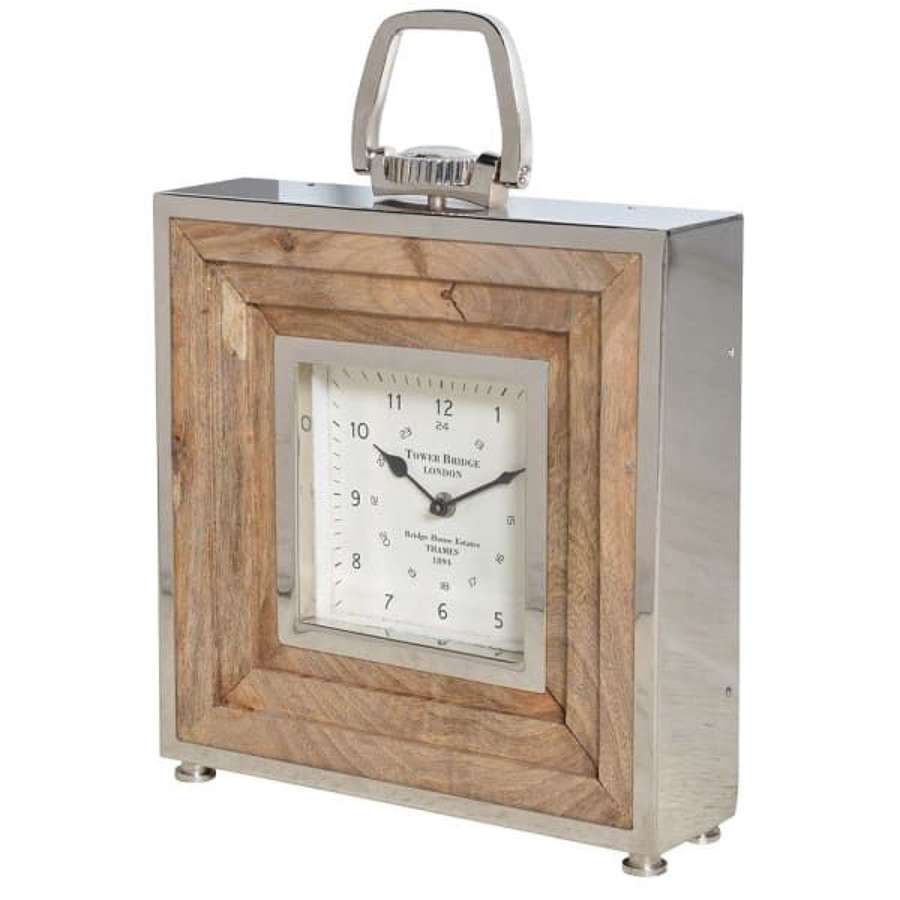 Square Wood & Steel Clock. Ref MES137
