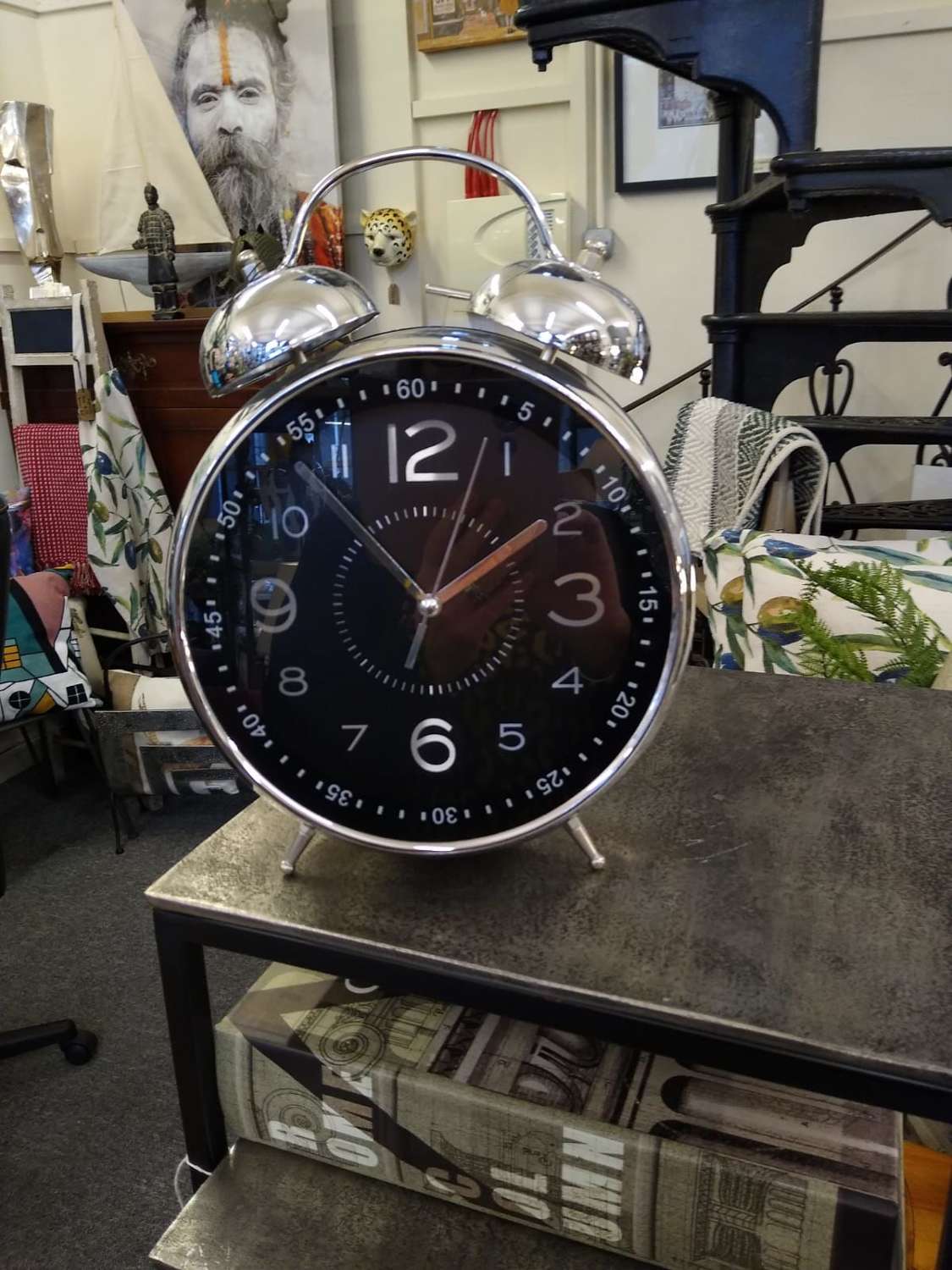 Round Silver Mantle Clock.