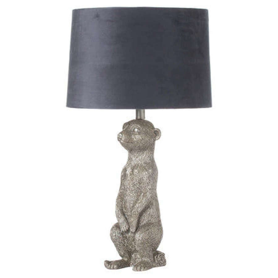 Morris the Meercat Silver Table Lamp with Grey Velvet Shade. Ref 21671