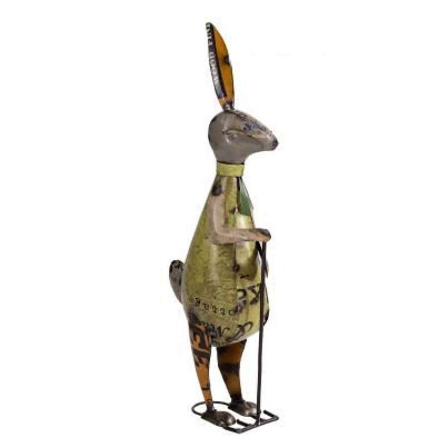Recycled Iron Rabbit with Rake. Ref MH-4340
