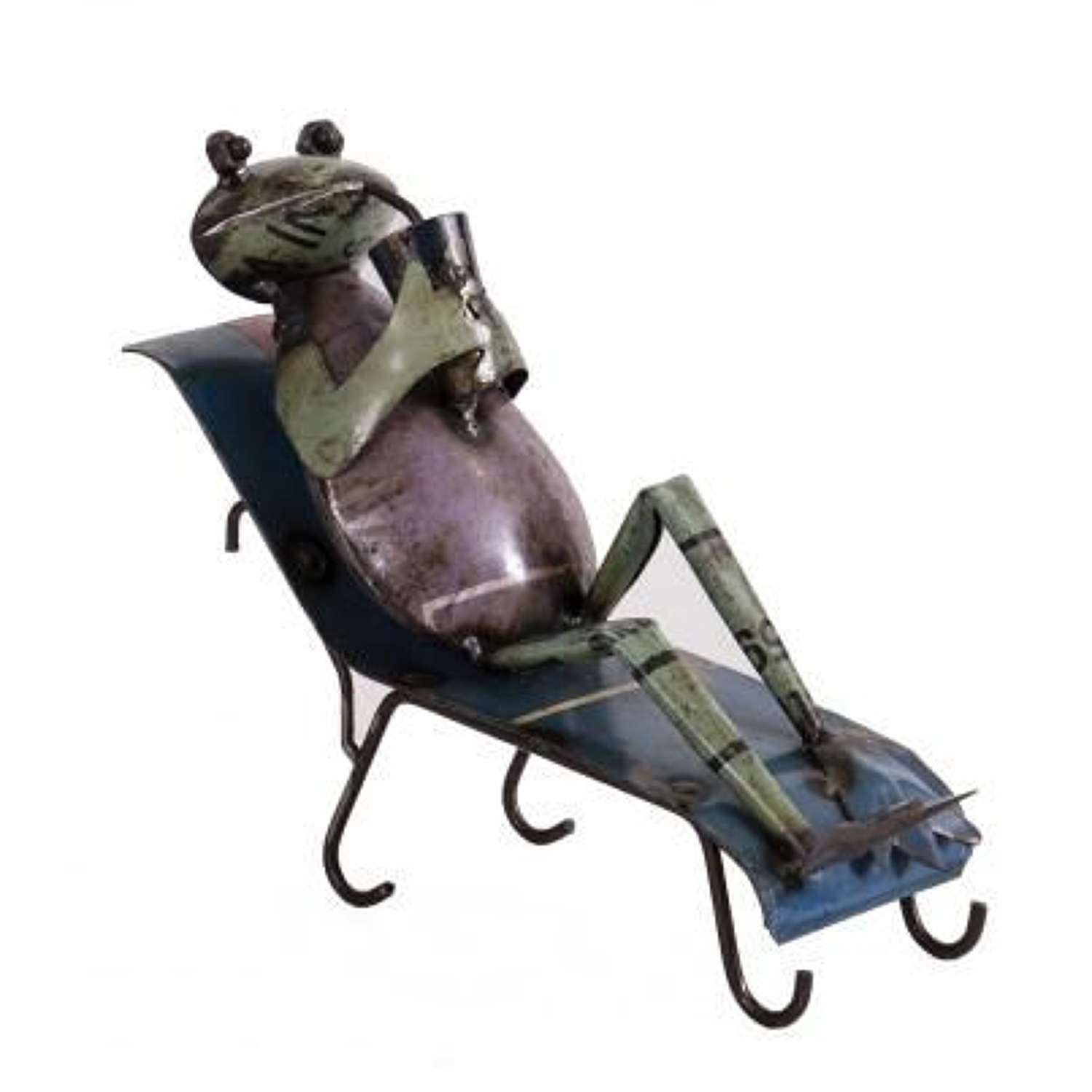 Recycled Iron Frog on a Sunbed. Ref MH-4350
