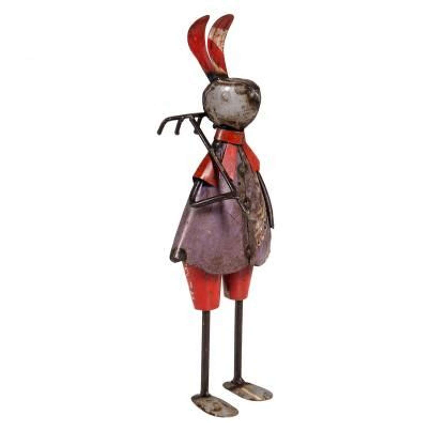Recycled Iron Rabbit with Rake. Ref MH-6038