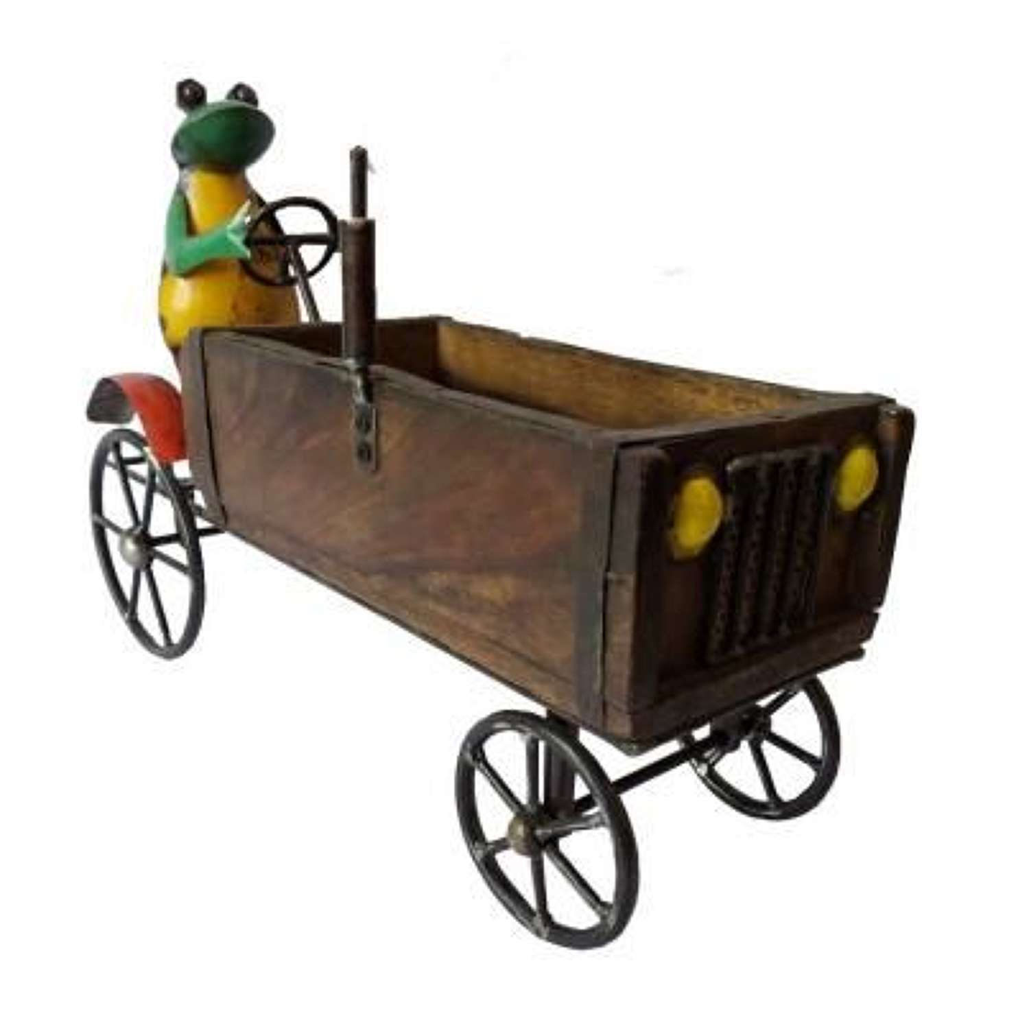 Recycled Iron Frog with Wooden Tractor Planter. Ref MH-6157