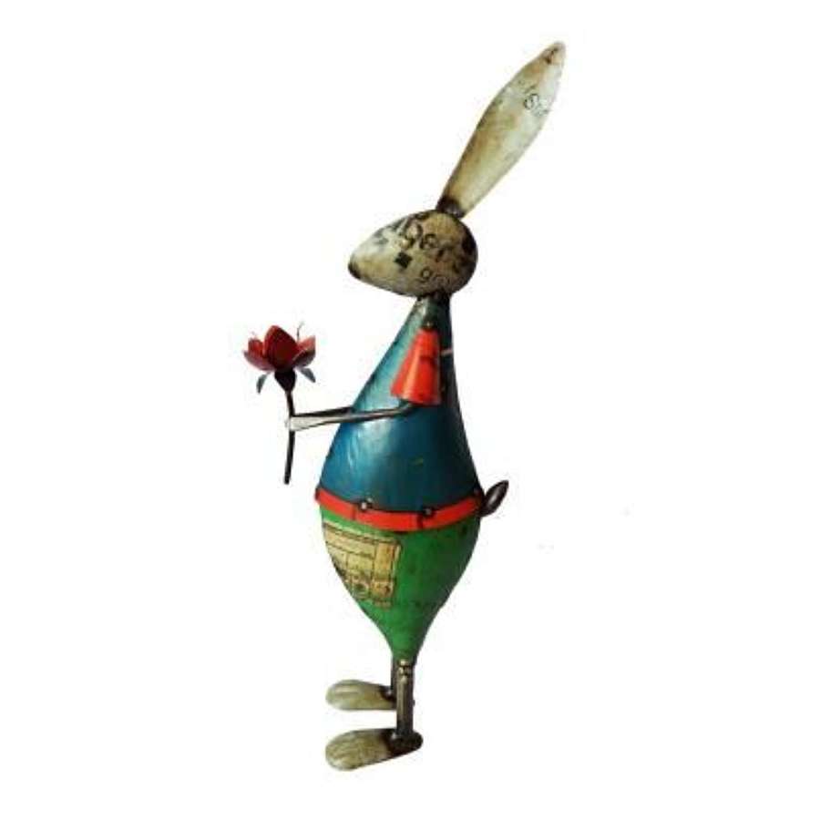 Recycled Iron Rabbit- Flowers for you. Ref MH-6241