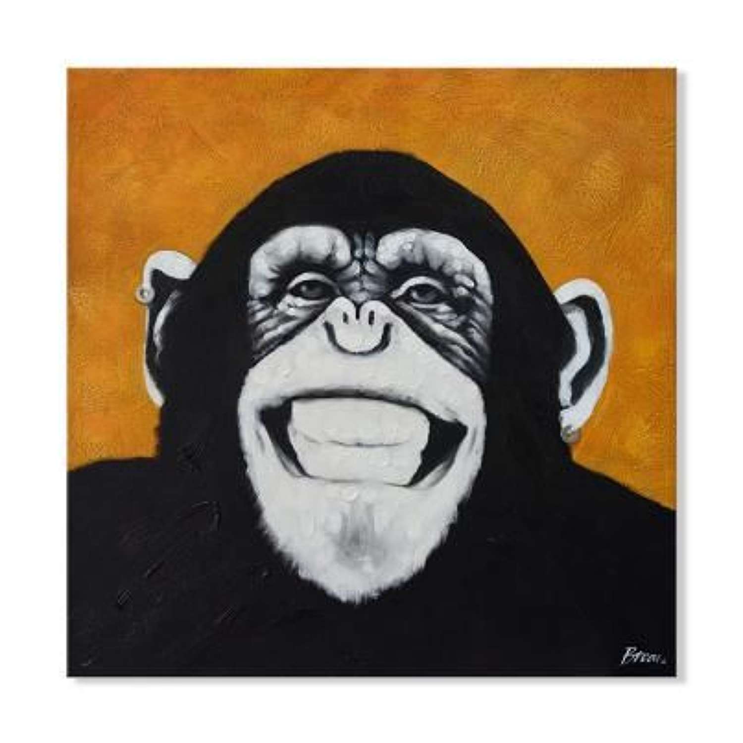 Hand Painted Grinning Chimp Canvas. Ref D204