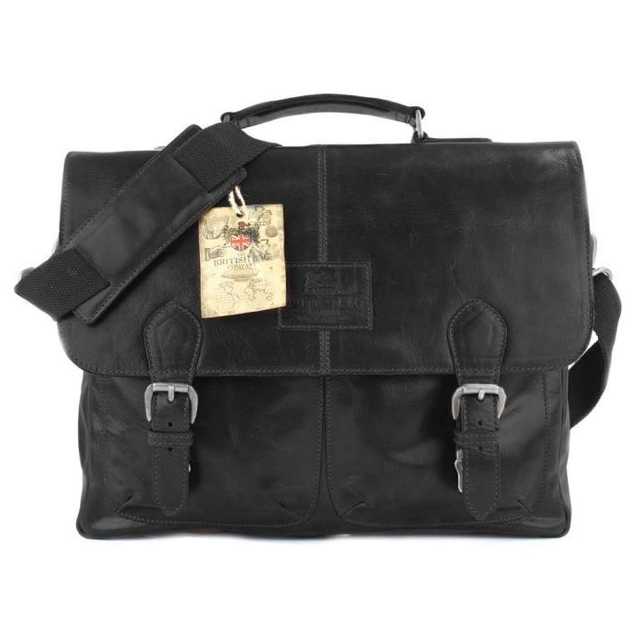 British Bag Company- Oakham-Black Leather Briefcase.