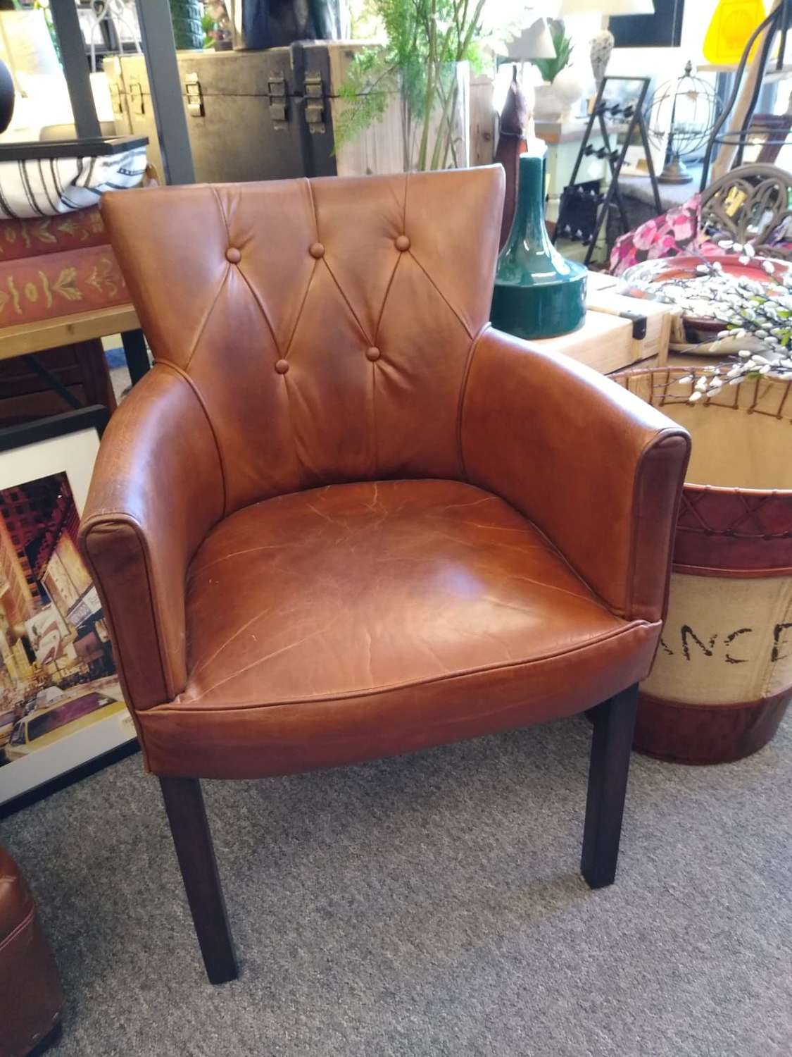Soft Brown Leather Officers Club Chair.