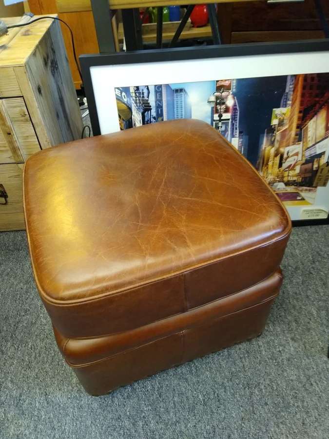Soft Brown Leather Footstool.