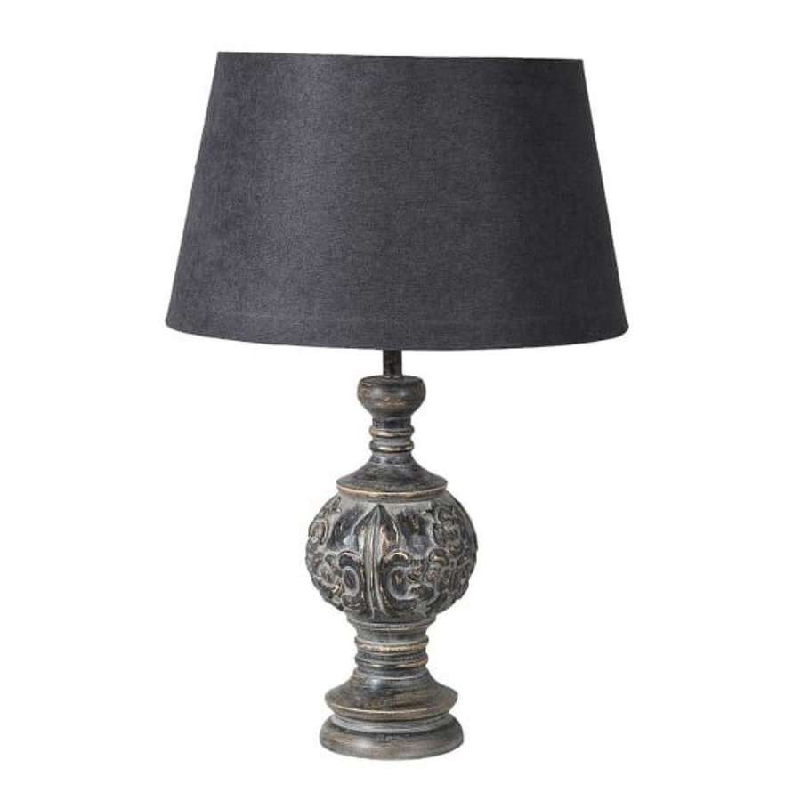 Carved Black Lamp with Black Shade - Ref XJW148