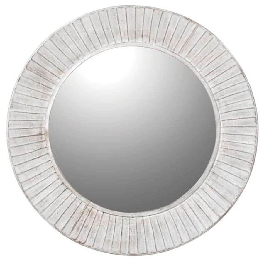 White Wash Round Wall Mirror - Rer FBA115