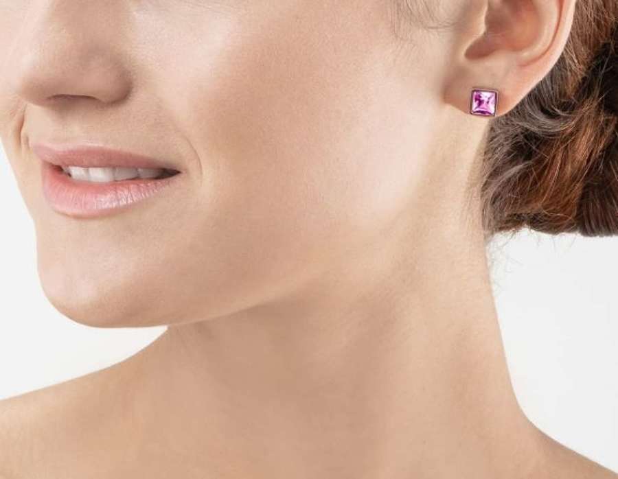 Brilliant Square big earrings silver light pink 0500211917